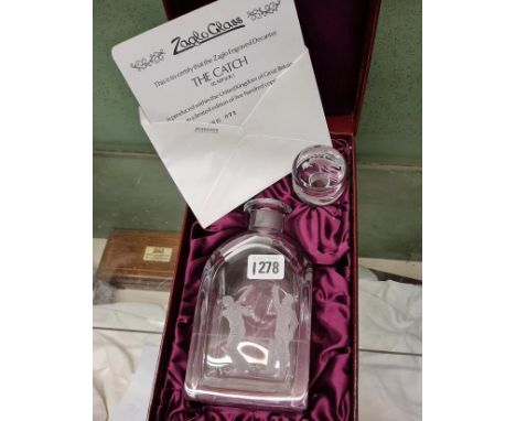 Another Zaglo glass limited edition boxed decanter &amp; stopper 'The Catch' - 12" high