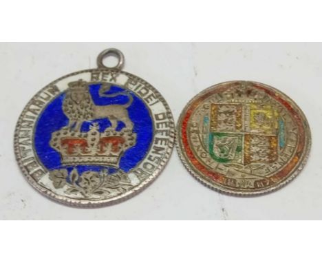 A enamel Shilling and a Sixpence 