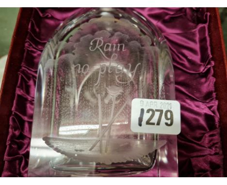 Another Zaglo glass limited edition boxed decanter &amp; stopper 'Rain no play' - 8" high
