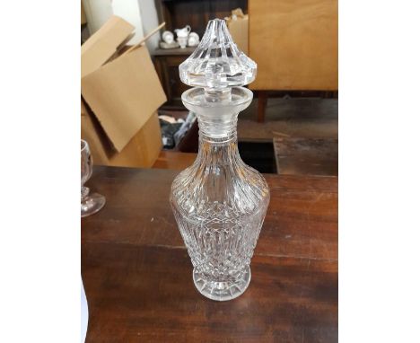A cut crystal glass decanter &amp; stopper