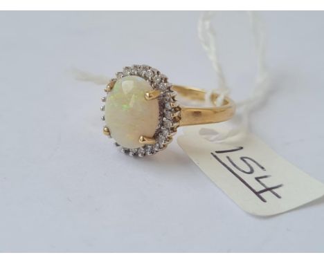 A vintage opal &amp; diamond ring in 9ct - size L - 2.3gms