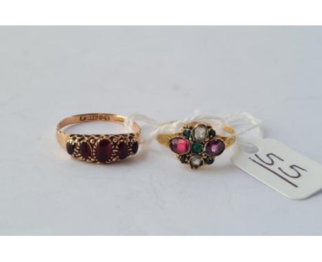 A Victorian cluster ring (B'ham 1870) in 12ct gold - size K  &amp;  a garnet ring (Chester 1912) - size P - 2.6gms