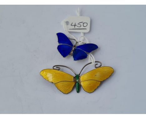 Two x silver &amp; enamel butterfly brooches