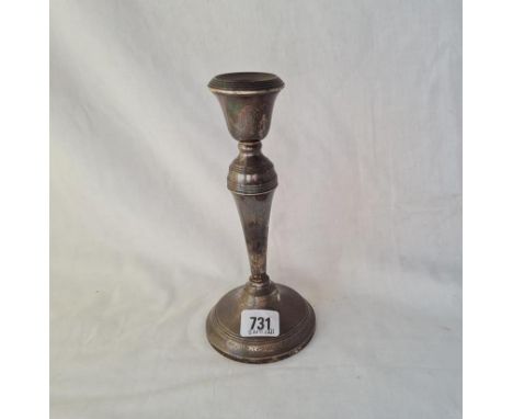 A single candle stick with reeded bands 8 1/2 inches high B'ham 1955 