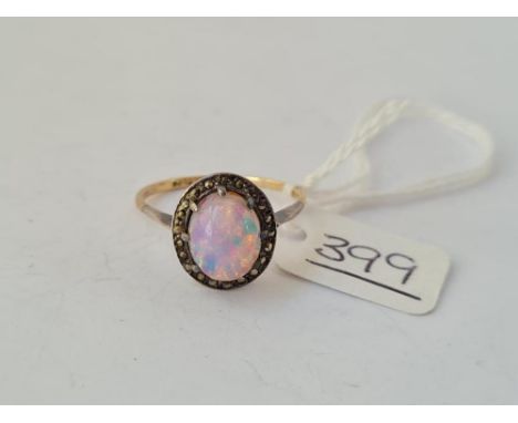 A vintage 9ct &amp; silver opal cluster ring - size S - 3gms