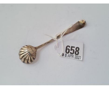 A Georgian bright cut salt spoon with shell bowl bottom marked by WS 