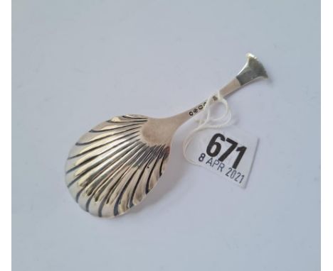 A Victorian Onslow pattern caddy spoon with shell bowl London 1889 by EH