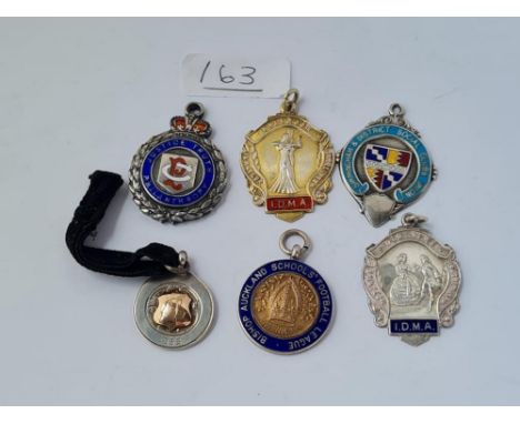 Six silver fobs (some with enamel &amp; gold overlay) - 64gms
