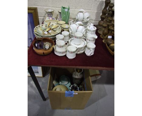 Approximately forty-seven pieces of Paragon 'Belinda' decorated tea and dinner ware, twenty-one pieces of Poole green and gre