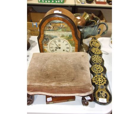 A modern walnut-cased striking mantel/wall clock, the dial surrounded by hunting scenes, the movement stamped 'Franz Hermle',