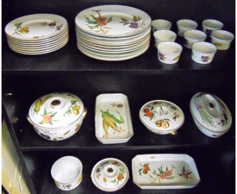 A GROUP OF ROYAL WORCESTER 'EVESHAM' CERAMICS  including plates and side plates, ramekins, lidded tureens and serving dishes