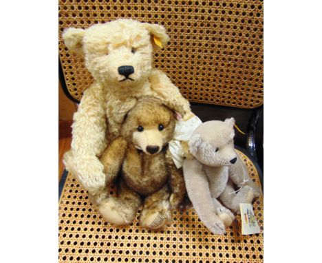 THREE STEIFF COLLECTOR'S TEDDY BEARS  the largest 39cm high (lacking one eye).