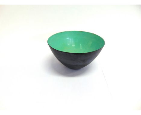 HERBERT KRENCHEL, DENMARK:  a 'Krenit' enamel bowl in black and turquoise colourway 25cm diameter 14cm high; together with a 