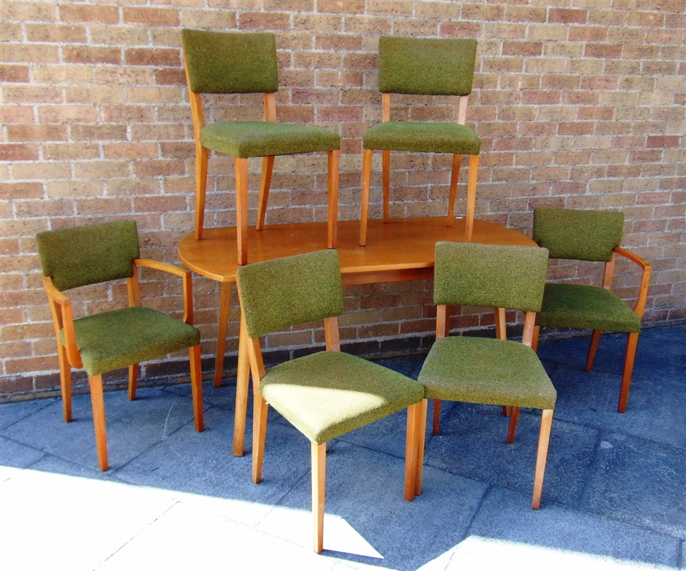 A DAVID JOEL BIRDS EYE MAPLE DINING ROOM SUITE comprising sideboard