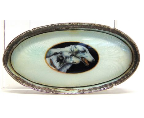 A CONTINENTAL ENAMELLED PIN DISH 1930s, possibly Austrian or German, stamped '935' and WG monogram, oval with the image of tw