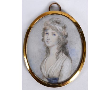 BRITISH SCHOOL (19TH CENTURY)  Miniature Portrait of a Lady,  watercolour and bodycolour, unsigned, 7cm x 5.5cm (oval).