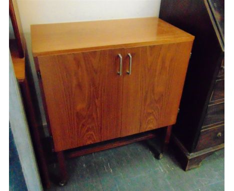 A TEAK RECORD CABINET  68cm wide, pair of Wharfdale speakers and a Tapley 33 shelf unit