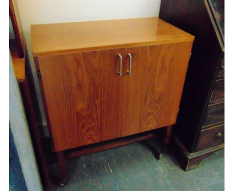 A TEAK RECORD CABINET  68cm wide, pair of Wharfdale speakers and a Tapley 33 shelf unit