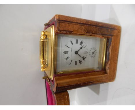 French carriage clock, the enamel dial with Roman numerals and subsidiary seconds dial, inscribed Mappin and Webb, the moveme