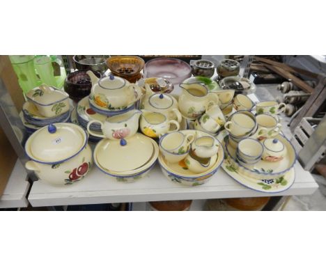 Poole pottery handpainted service, 'Studio' design, large quantity including dinner plates, side plates, bowls, fish plates, 