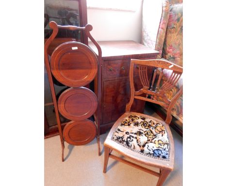 Mahogany inlaid cabinet, with two small drawers over a cupboard and on bracket feet, and an Edwardian inlaid mahogany child's