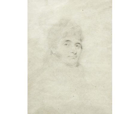 Attributed to Richard Cosway Pencil drawing Half-length portrait of man together with 19th century Watercolour drawingThree-q