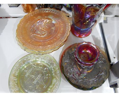 'Heart of America Carnival Glass Association' souvenir jug marked 'Good Luck 1974', various convention souvenir plates includ