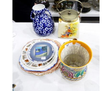 Quantity of various ceramics including Charlotte Rhead for Crown Ducal vase of ribbed baluster form, stylised handpainted flo