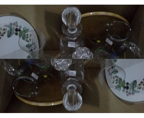 Quantity of glass including antique decanter, biscuit barrel, jugs, antique water jug, ceramics, etc. (1 box) 
