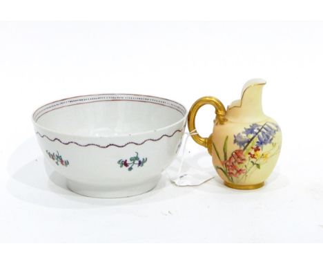 Victorian Royal Worcester blush jug handpainted with flowers, gilt handle, 11cm high together with porcelain slop bowl handpa