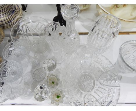 Quantity of cut glass including vases, decanter, fruit bowl, finger bowls, candlesticks, etc.