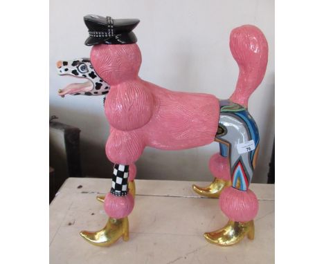 Tom's Drag designer model of a pink Poodle/Dalmatian dog mash up with gilded heels and leather cap, H49cm 