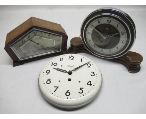 1930's Metamec electric mantel time piece with silvered chapter ring and chrome plated bezel and ring, 1930's Smith's Sec man