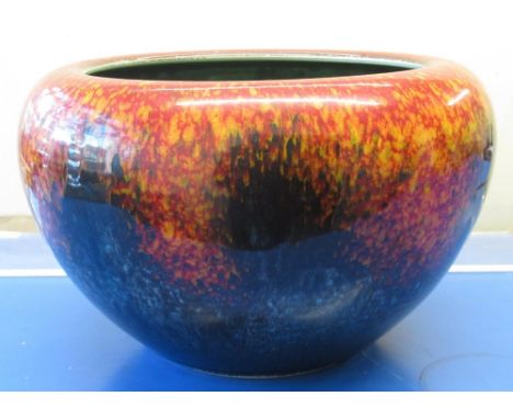 Large flambe vase in the manner of Poole Pottery (unmarked to base), possibly the Seafire pattern, H17cm 