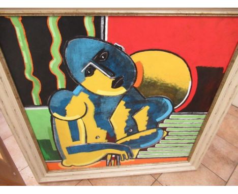 Late C20th abstract portrait, oil on canvas, 69cm x 68cm 