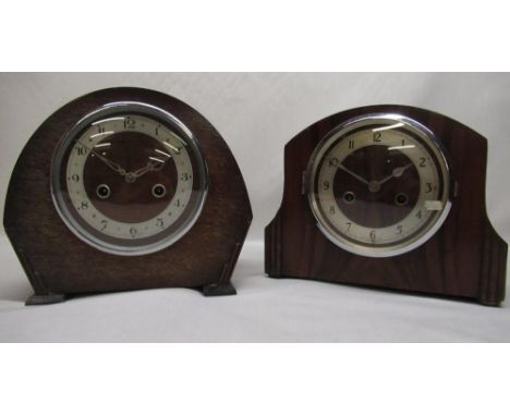 Enfield mid C20th oak cased striking mantel clock, chrome plated bezel enclosing silvered chapter ring, two train striking mo