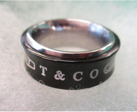 Tiffany &amp; Co black titanium on sterling silver ring 2005 in original box, UK size J/K 
