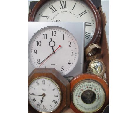 Brass cased Victorian style marching compass, radio controlled Westminster chiming dial clock, quartz clock with thermometer 