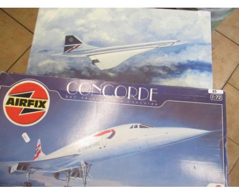 Humbrol Airfix Concorde 1:72 scale model together with a Concorde print 