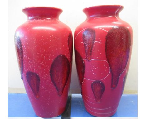 Pair of Poole Pottery red flambe vases in the living glaze/volcano pattern, H21cm 