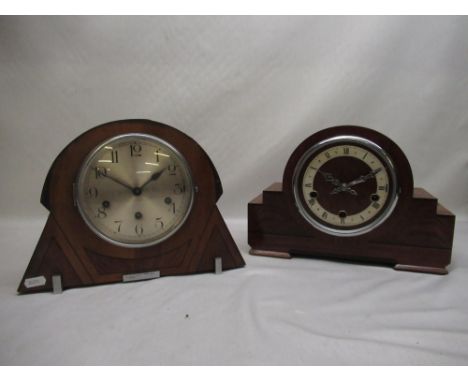 Haller Art Deco period Westminster chiming mantel clock, inlaid walnut case with chrome plated feet and plaque, chrome plated