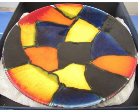 Poole Pottery flambe glaze Mosaic pattern plate, H25cm 