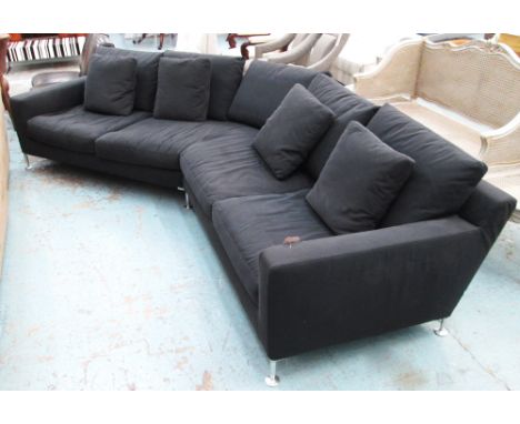 B&B ITALIA ANGLED SOFA, four seater, slate grey upholstery on chromed metal supports, with four scatter cushions, 320cm L.