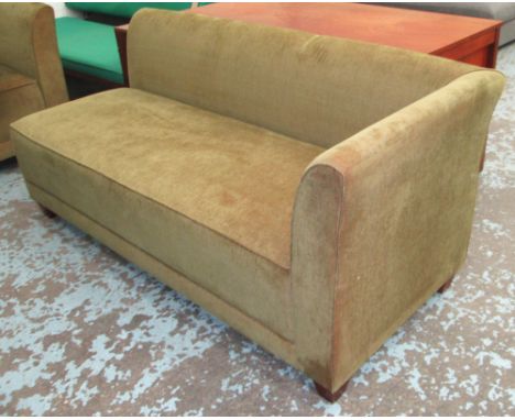 SOFA, one arm, in a green fabric, 75cm x 181cm x 80cm H. (with faults)