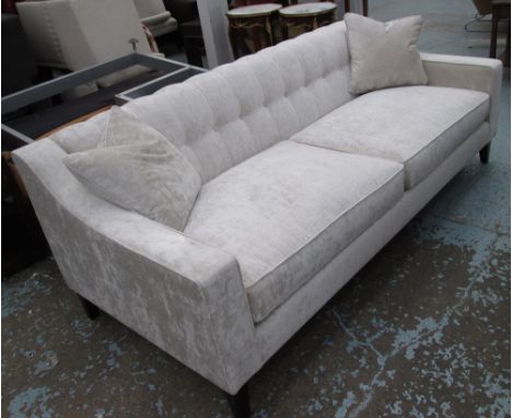 SOFA, two seater, in neutral fabric button back on square supports, 207cm L.