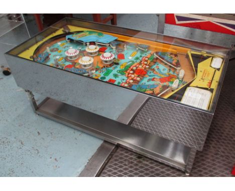 PINBALL 'TABLE', adapted with polished surround and undertier, the pinball table top wired to light up, 105cm L x 52cm W x 46