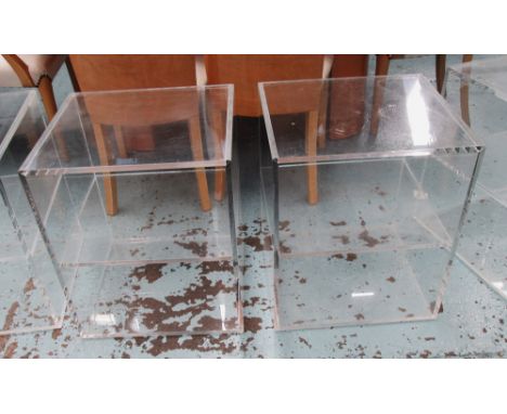LAMP TABLES, a pair, perspex square form with open shelf, 50cm x 45cm x 60cm H. (2)