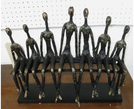 SCULPTURE FAMILY, on bench in bronzed resin finish, 38cm L.