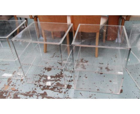 LAMP TABLES, a pair, perspex square form with open shelf, 50cm x 45cm x 60cm H. (2)