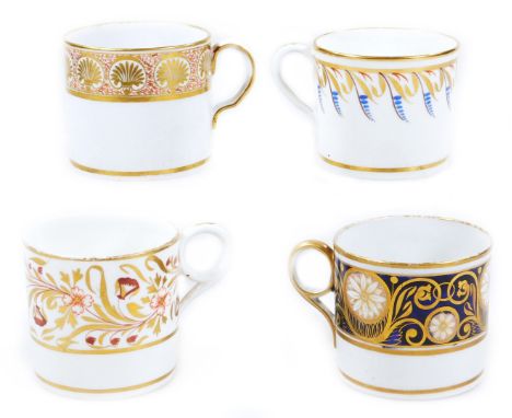 Four various early 19thC English porcelain coffee cans, c.1805 one New Hall pattern no. 623, decorated with a border pattern 
